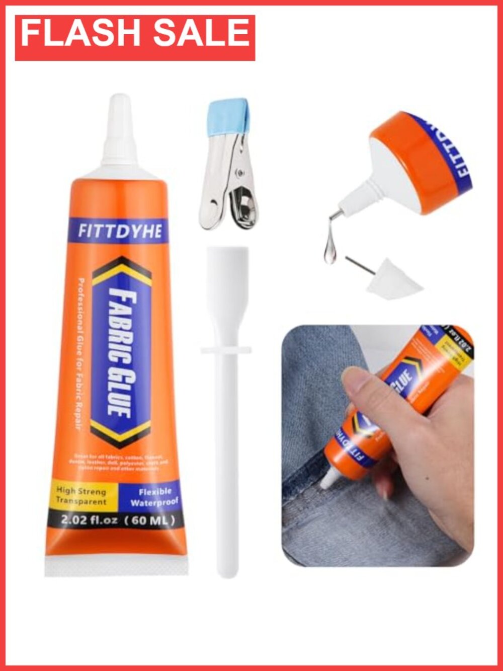 Fabric Glue Permanent 60ml Washable Clear Adhesive for Rhinestones Patches